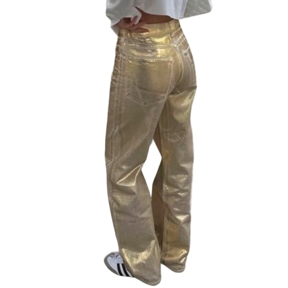 Zara Metallic Gold Jeans Boy Boy Fit Relaxed Cotton Pants Trousers Bloggers’ Fav - Picture 4 of 15